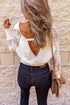 Sexy V Neck Surplice Hollow-Out Sweater With Lace Sleeves